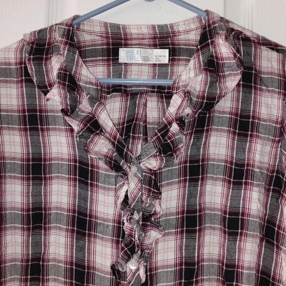 Time and Tru red black plaid shirt Sz XL (16-18) - Picture 2 of 5